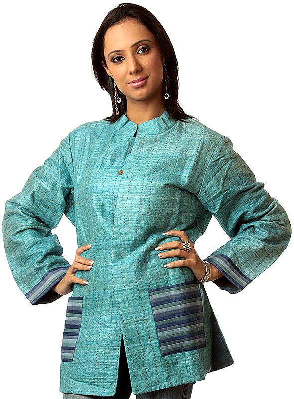 Azure Jacket from Ranthambore with Kantha Embroidery by Hand
