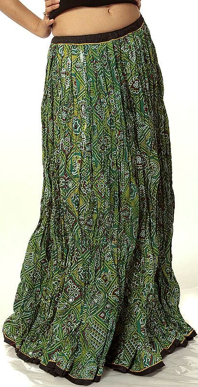 Green Gypsy Ghagra Skirt with Chunri Print