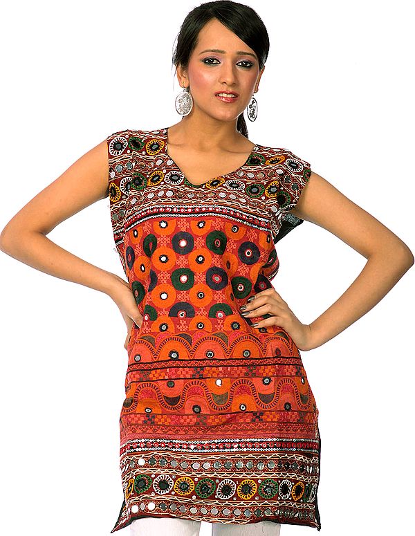 Kutch Embroidered Kurti from Gujarat with Sequins