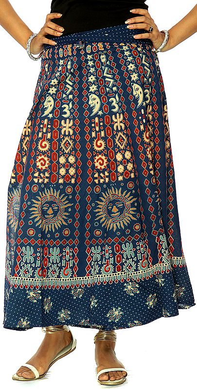 Solar Printed Deep-Blue Sanganeri Wrap-Around Skirt from Jaipur