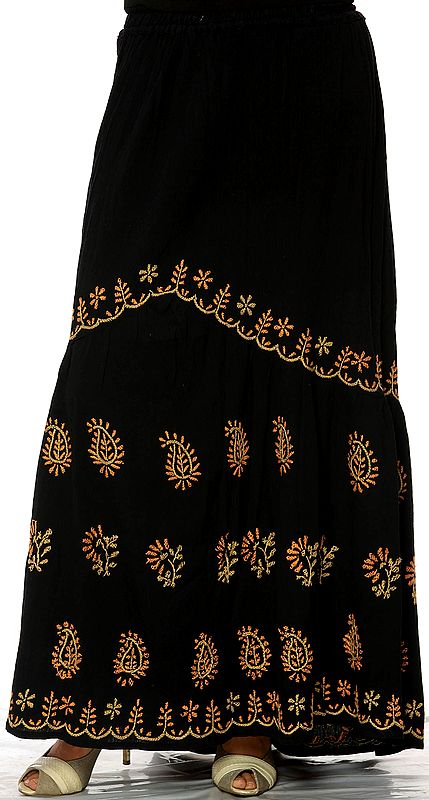 Black Skirt with Lukhnavi Chikan Embroidery