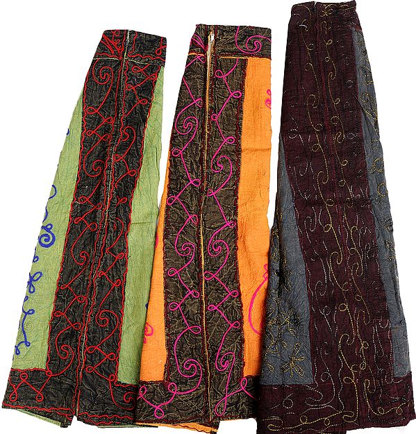 Lot of Three Gujarati Skirts with Embroidery by Hand