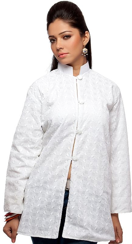 White Jacket with Lukhnavi Chikan Embroidery