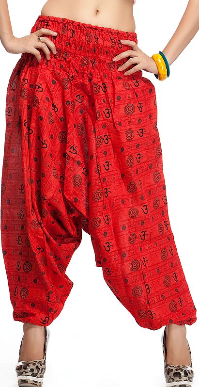 Red Harem Trousers with Printed Om