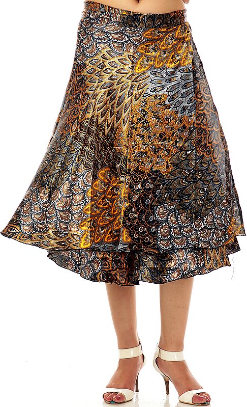 Gray and Golden Wrap-Around Printed Skirt
