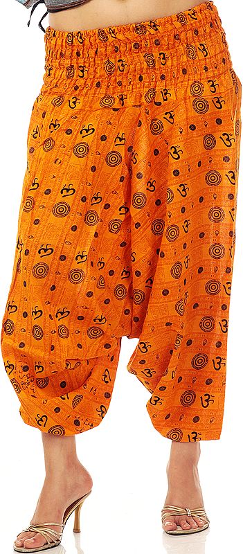 Orange Harem Trousers with Printed Hindu Symbols