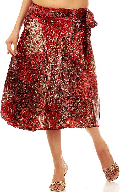 Red Wrap-Around Printed Skirt