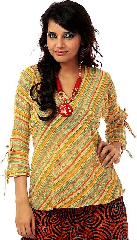 Multi-Color Blouse with Woven Stripes