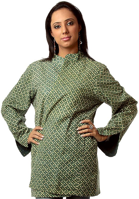 Green Reversible Block-Printed Jacket from Ranthambore with Kantha Embroidery by Hand