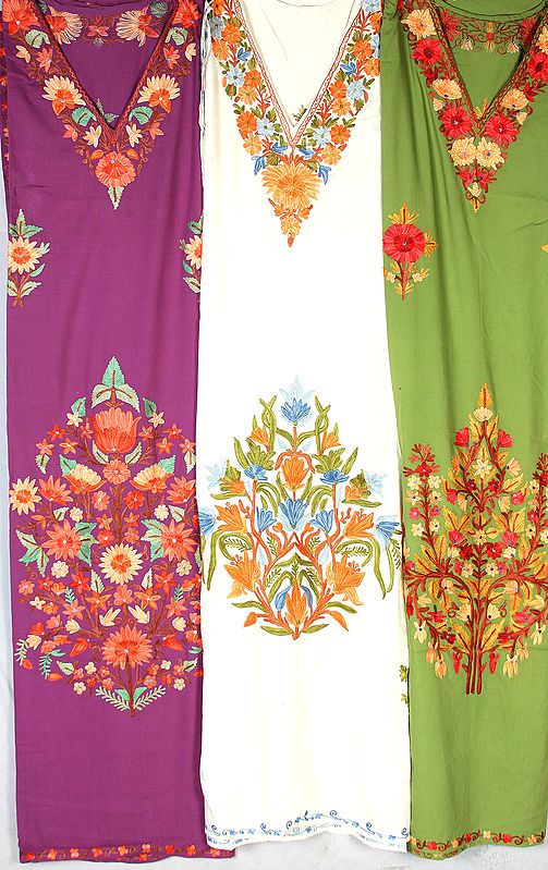 Lot of Three Kashmiri Kaftans with Aari Embroidery