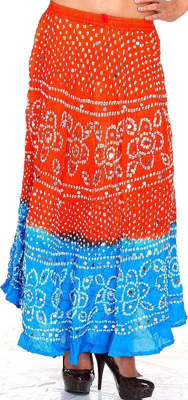 Rust and Blue Shaded Bandhani Skirt