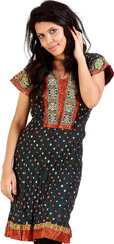 Gray Kurti from Ahmedabad with Applique Work and Mirrors
