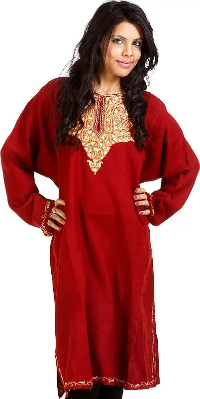 Maroon Kashmiri Phiran with Hand-Embroidery