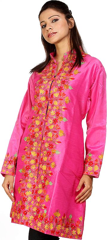 Magenta Kashmiri Jacket with Floral Aari Embroidery