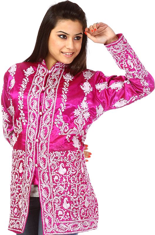 Fuchsia Kashmiri Jacket  with Aari Embroidery