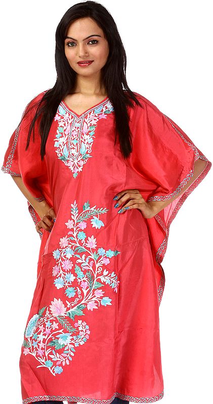 Rose of Sharon Short Kaftan with Floral Embroidery