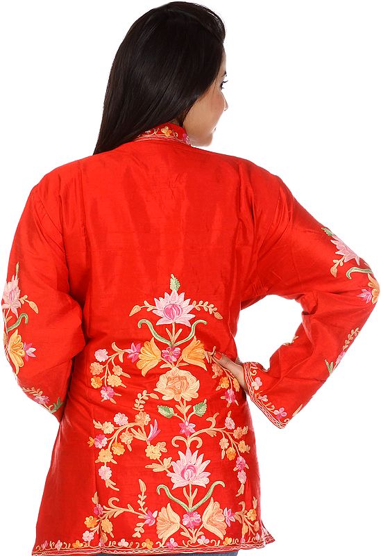 Scarlet Kashmiri Jacket with All-Over Embroidered Flowers | Exotic ...