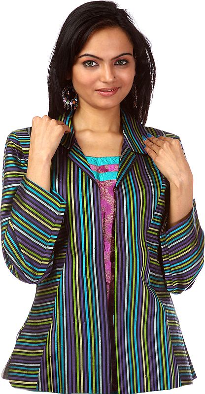 Multi-color Woven Stripes Jacket from Kashmir