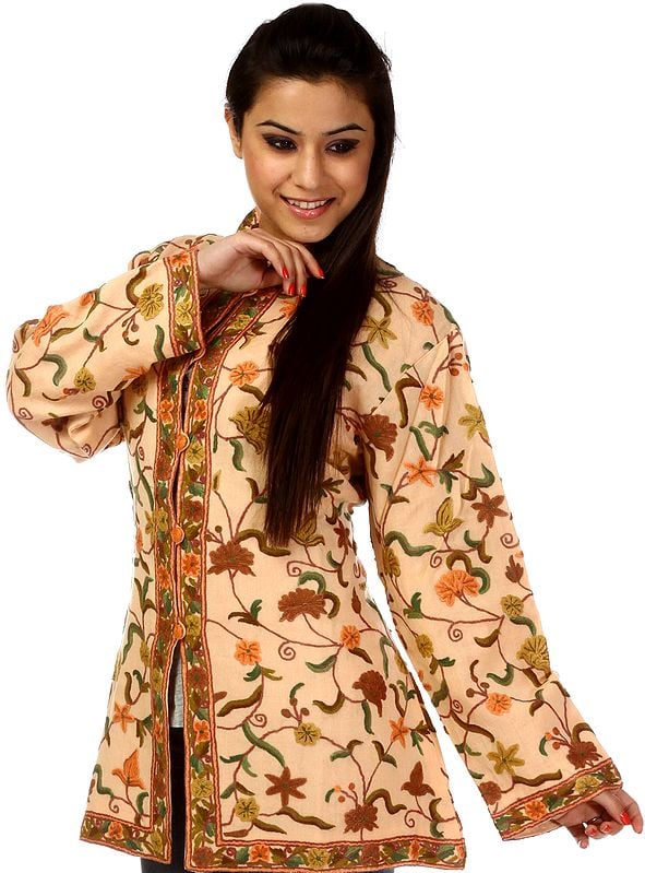 Chintz-Rose Kashmiri Jacket with All-Over Hand Aari Embroidery