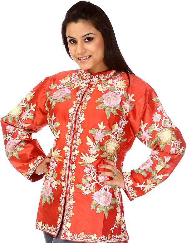Rose of Sharon Jacket from Kashmir with Aari Embroidered Flowers