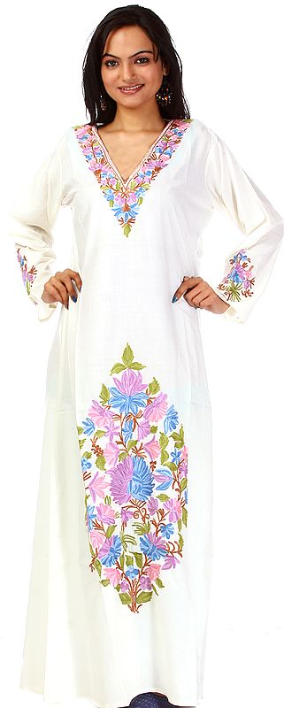 Ivory Kashmiri Gown with Embroidered Flowers