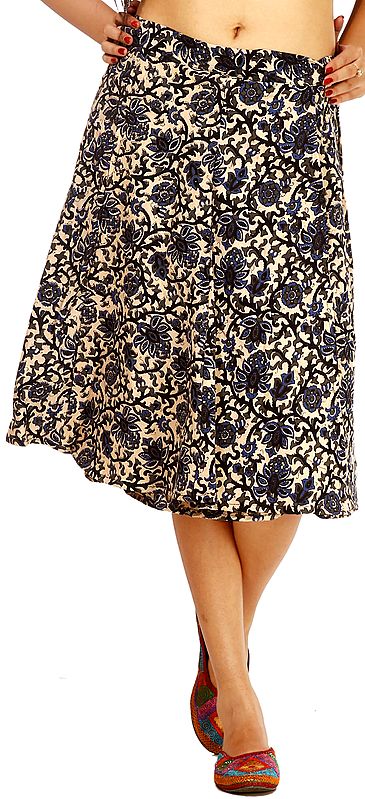 Beige Wrap-Around Skirt with Floral Print