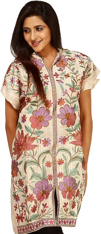 Khadi Phulkari Kurti from Punab with  Embroidered Flowers
