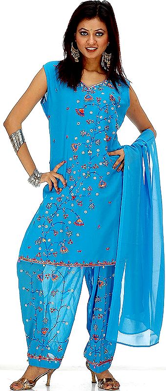 Steel Blue Salwar Suit with Beads and Sequins