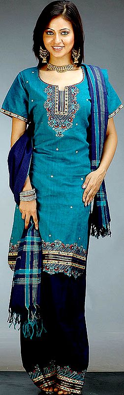 Steel Blue Salwar Suit with Threadwork