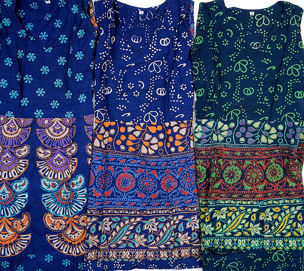 Lot of Three Short Summer Dresses with Sanganeri Print