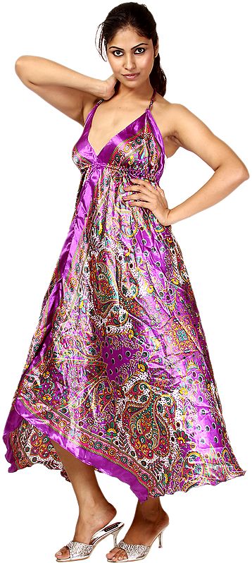 Royal Purple Printed Halter-Neck Summer Dress