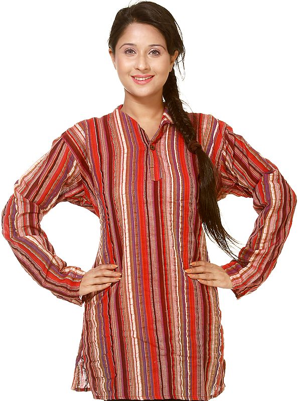 Multi-Color Kurti with All-Over Woven Stripes