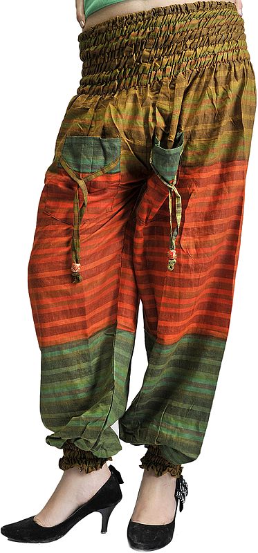 Green and Orange Woven Yoga Trousers