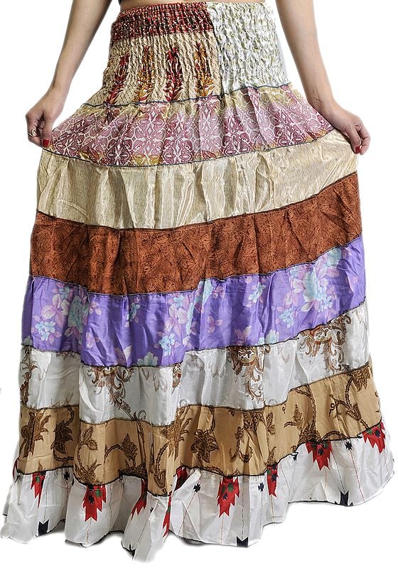 Vintage-Sari Patchwork Printed Skirt