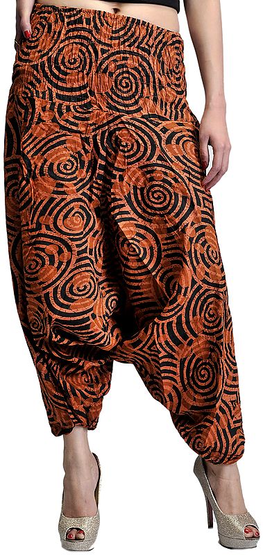 Brown Yoga Trousers with Printed Spirals