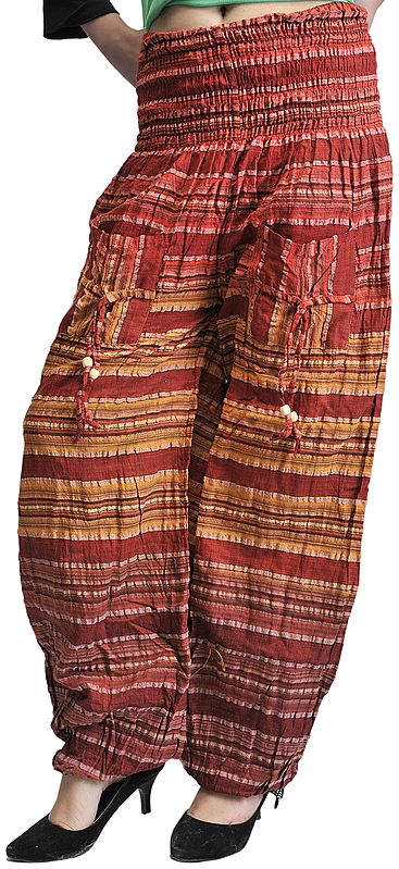 Brown Woven Yoga Trousers with Front Pockets