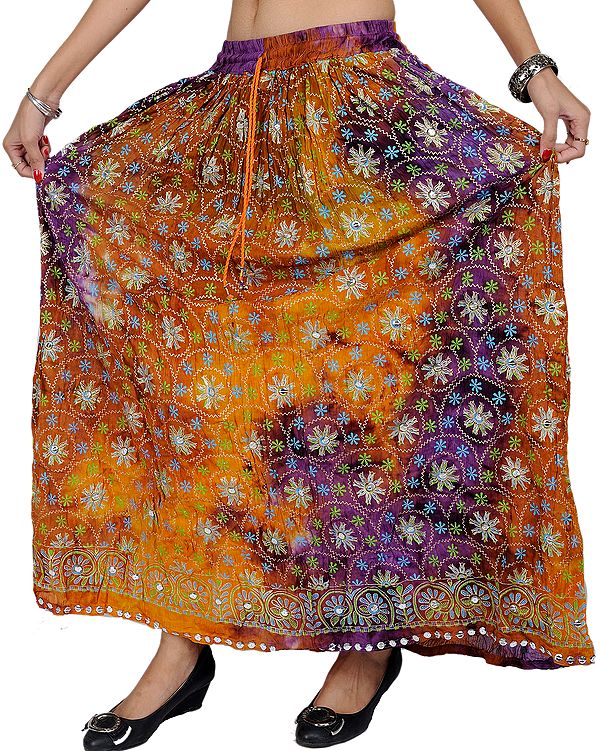 Long Skirt With Printed Flowers and Sequins