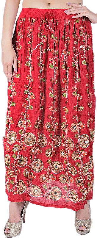 Long Skirt with All-Over Sequins and Print