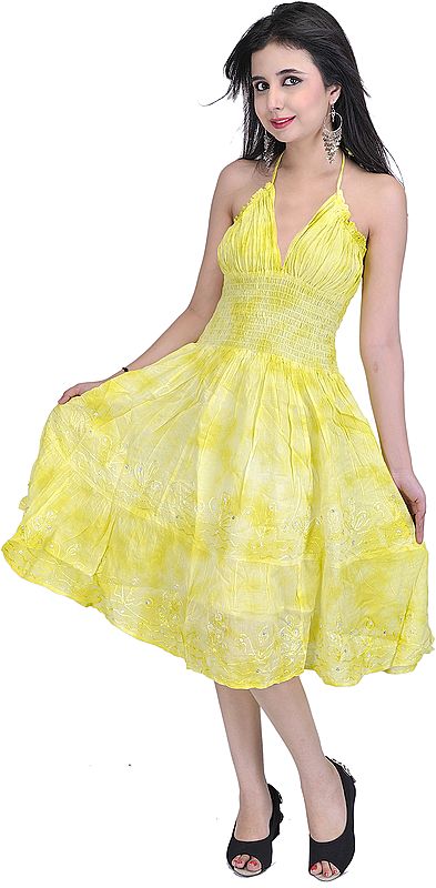Vintage Style Halterneck Dress with Sequins and Thread Work
