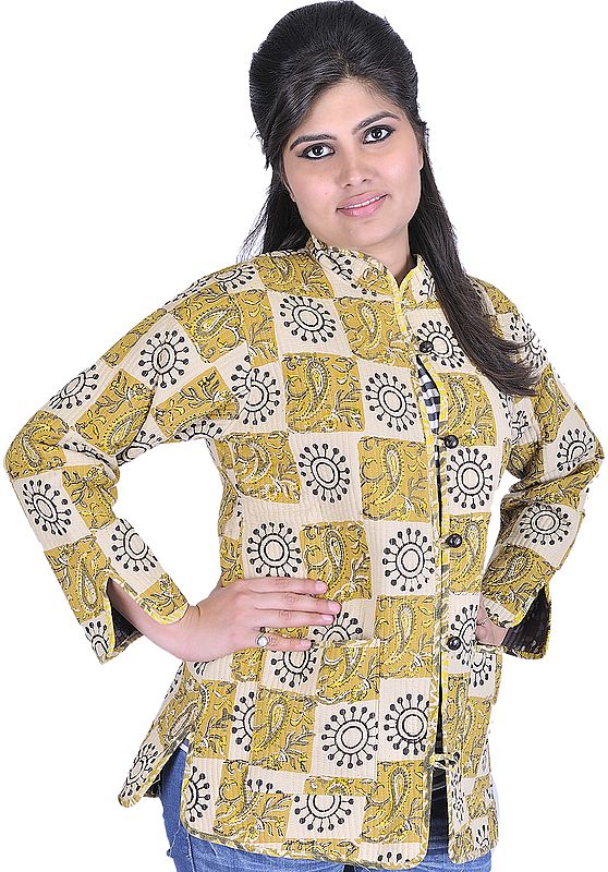 Beige and Brown Printed Reversible Jacket from Pilkhuwa with Straight Stitch