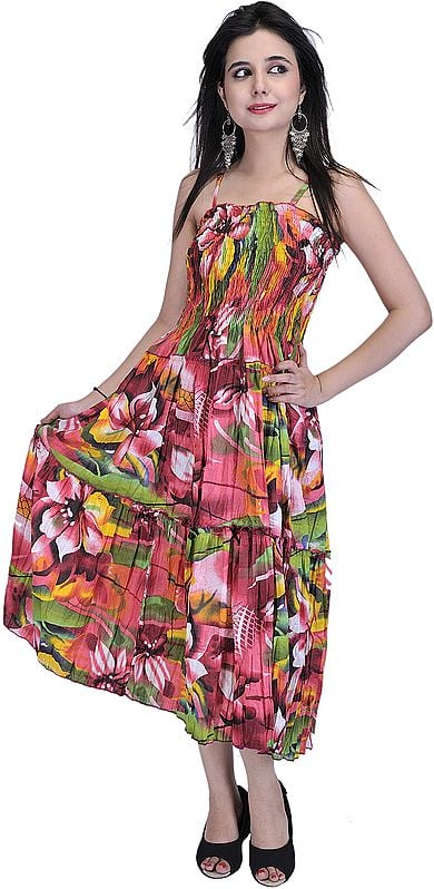 Sunkist-Coral Barbie Dress with Large Printed Flowers