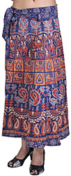 Block-Printed Skirt from Pilkhuwa with Printed Elephants and Peacocks