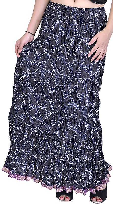 Ombre-Blue Crushed Skirt with Gota Border