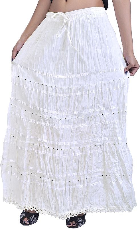 Chic-White Long Skirt with Beads and Lace