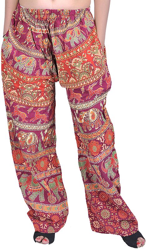 Cordovan Casual Trousers from Pilkhuwa with Printed Elephants and Deers