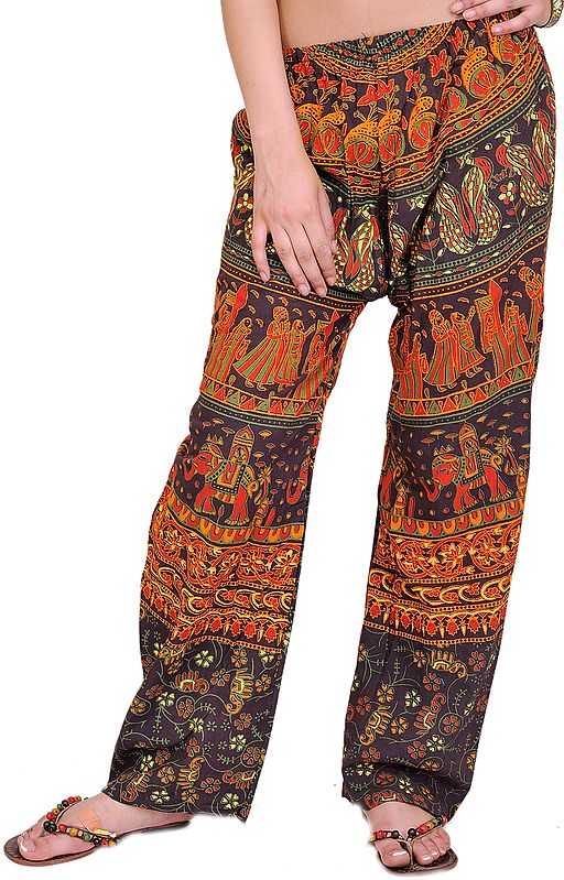 Casual Trousers from Jodhpur with Printed Marriage Procession