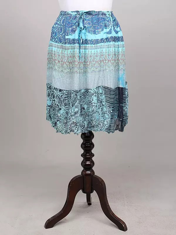 Midi-Skirt with Printed Flowers and Patchwork