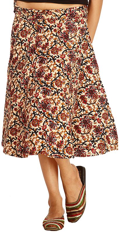 Peach Wrap-Around Skirt with Floral Print