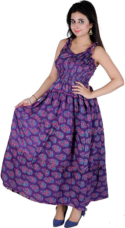 Pansy-Purple Barbie Dress with Printed Flowers