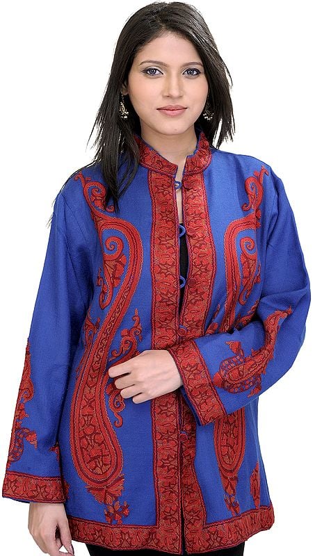 Jacket from Kashmir with Giant Hand Embroidered Paisleys